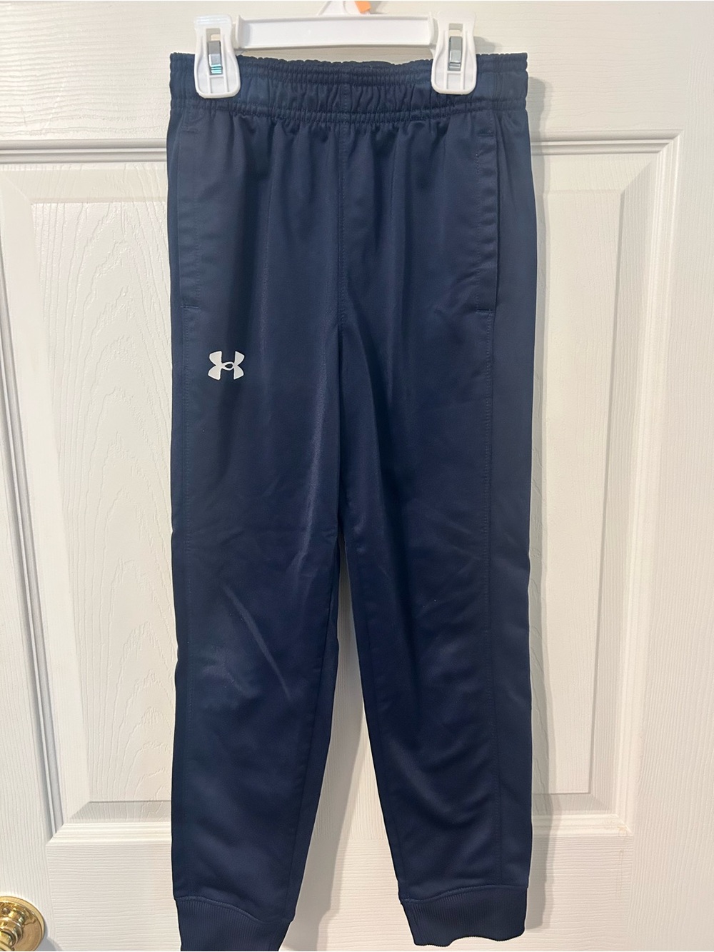 Boys, Under Armour, Navy Blue Athletic Joggers with White Logo, Size 7